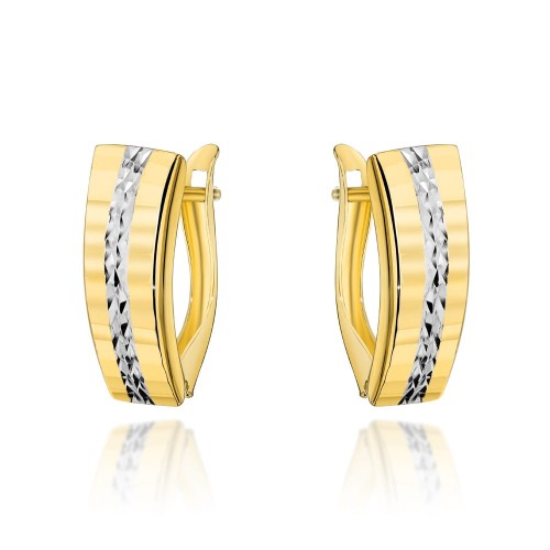 Kolczyki złote z diamentowaniem na środku w dwóch kolorach złota