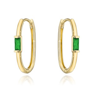 Kolczyki złote z centralnym zielonym kamieniem