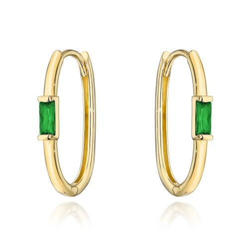 Kolczyki złote z centralnym zielonym kamieniem