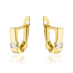 Kolczyki złote z białym prostokątnym kamieniem