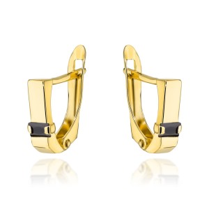 Kolczyki złote z czarnym prostokątnym kamieniem