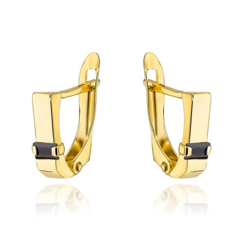 Kolczyki złote z czarnym prostokątnym kamieniem