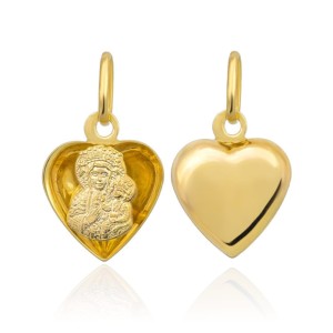Gold medallion of Our Lady of Częstochowa in the heart of pr. 585 pendant