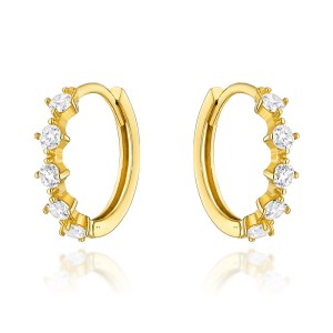 Kolczyki złote z białymi cyrkoniami na kreolu