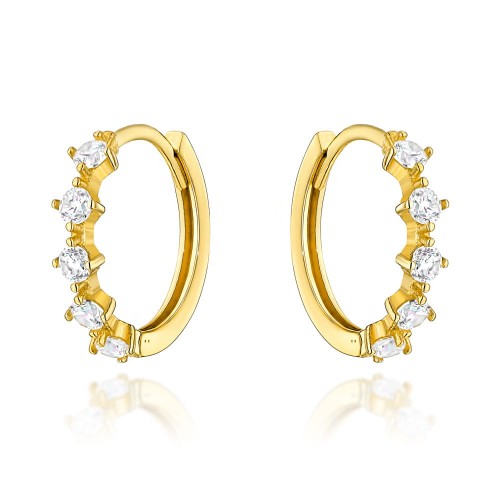 Kolczyki złote z białymi cyrkoniami na kreolu