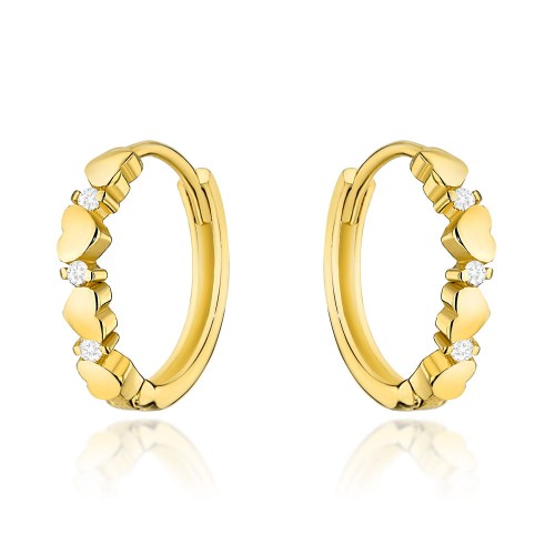 Kolczyki złote serduszka i cyrkonie