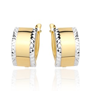 Kolczyki złote szerokie diamentowane na obu brzegach dwa kolory złota