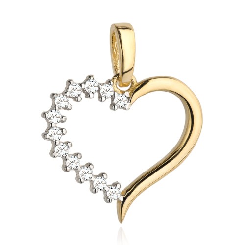 Zawieszka złoty kontur serca w połowie wysadzany cyrkoniami