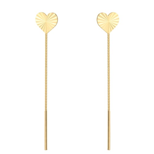 Kolczyki złote przewlekane diamentowane serca