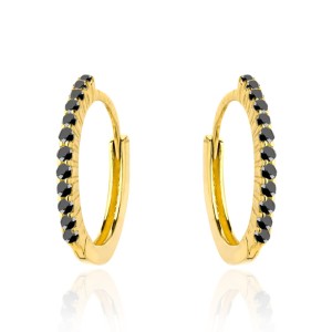 Kolczyki złote kółeczka z czarnymi kamieniami
