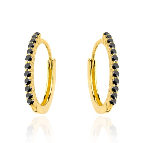 Kolczyki złote kółeczka z czarnymi kamieniami