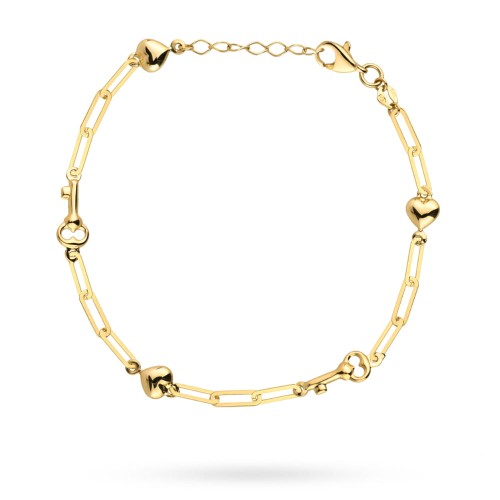 Bransoletka złota kluczyk, serce i ogniwa