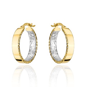 Kolczyki złote kółka wewnętrznie diamentowane w dwóch kolorach złota