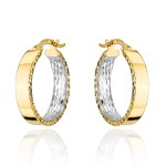 Kolczyki złote kółka wewnętrznie diamentowane w dwóch kolorach złota większe