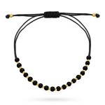 Bransoletka przeplatane diamentowane i czarne kuleczki na czarnym sznurku