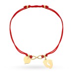 Bransoletka stópki, nieskończoność i serce na czerwonym sznurku