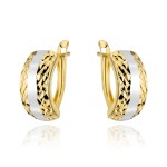 Kolczyki złote z diamentowaniem i białym rodowaniem zaokrąglone