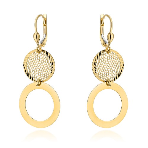 Kolczyki złote ażurowe koło i ring na angielskim zapięciu