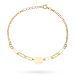 Bransoletka złote serce i ogniwa na podwójnym łańcuszku