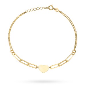 Bransoletka złote serce i ogniwa na podwójnym łańcuszku