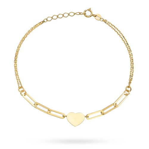 Bransoletka złote serce i ogniwa na podwójnym łańcuszku