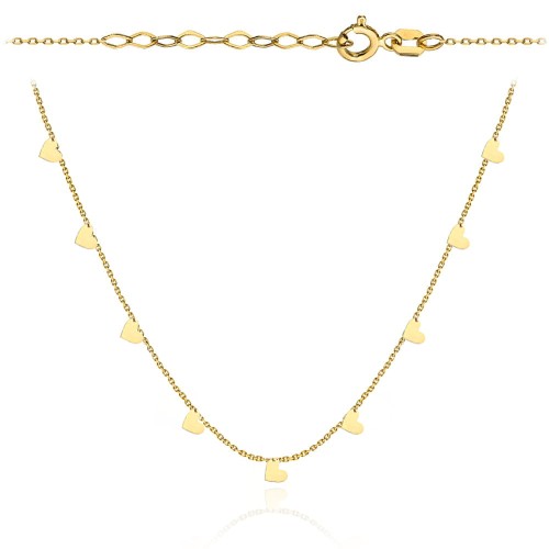 Naszyjnik złoty z zawieszonymi serduszkami 42+3cm