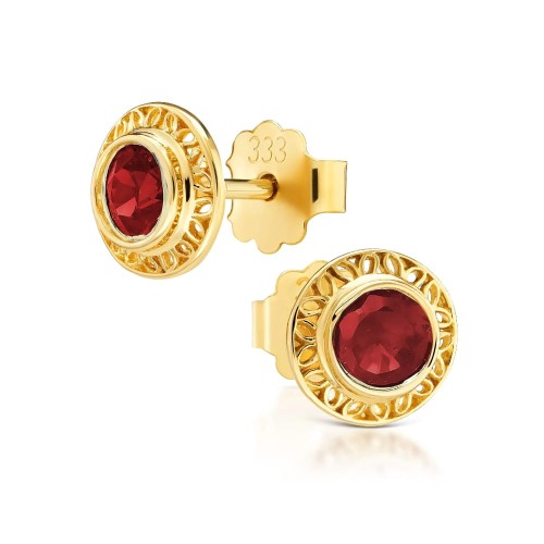 Ażurowe złote kolczyki czerwona cyrkonia pr. 333 1.815scz