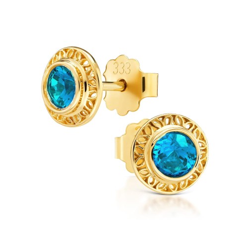 Ażurowe złote kolczyki turkusowa cyrkonia pr. 333 1.815st