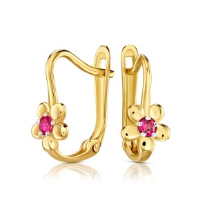 Złote kolczyki Flowers ciemny róż pr. 333 3.2374cz