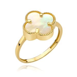 Gold clover ring with mother of pearl