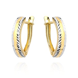 Kolczyki złote diamentowane na brzegach dwa kolory złota