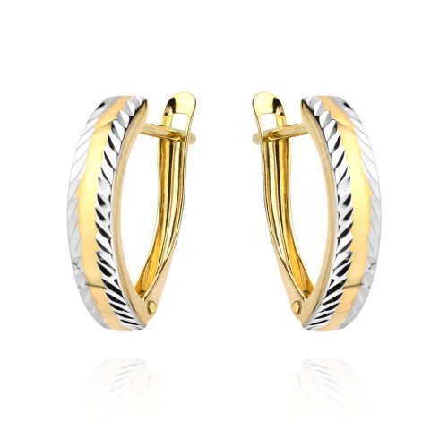 Kolczyki złote diamentowane na brzegach dwa kolory złota