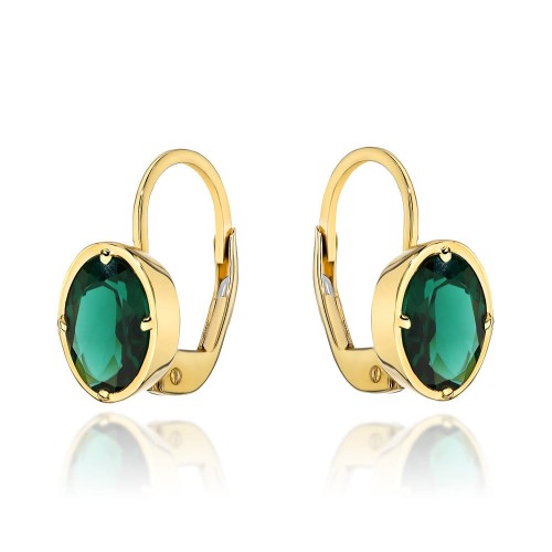 Kolczyki złote z kolekcji "COLORFUL STONE" - zielony kwarc owal