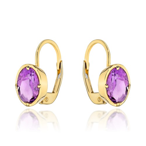 Kolczyki złote z kolekcji "COLORFUL STONE" - ametyst owal