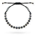 Bransoletka z grafitowymi kamieniami holo na czarnym sznurku