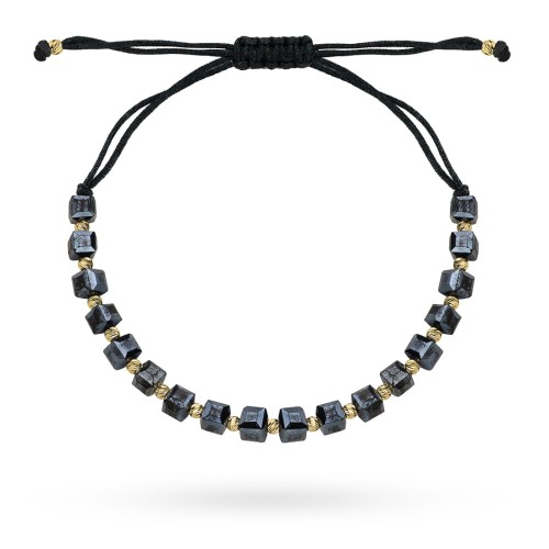 Bransoletka z grafitowymi kamieniami holo na czarnym sznurku