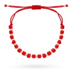 Bransoletka złote diamentowane kulki i czerwone kamienie na sznurku