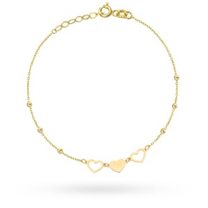 Bransoletka złote serca i diamentowane kulki