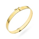 Bransoletka złota sztywna satynowa zdobiona diamentowanymi brzegami