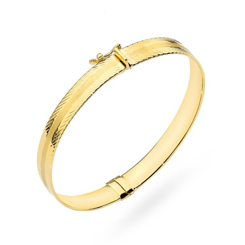 Bransoletka złota sztywna satynowa zdobiona diamentowanymi brzegami