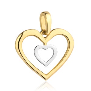 Heart pendant in a heart, two colors of gold