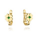 Kolczyki złote czterolistna koniczyna z zieloną cyrkonią