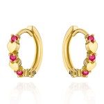 Kolczyki złote serduszka z fuksjowymi cyrkoniami na kreolu