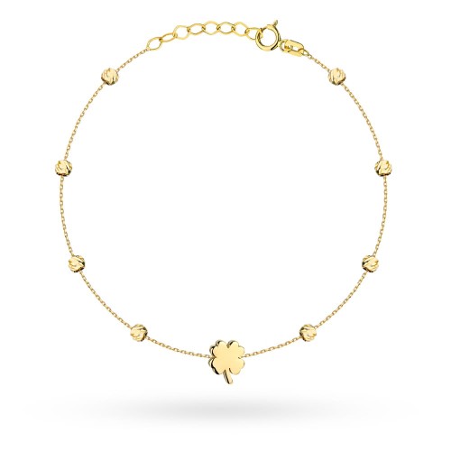 Bransoletka złota trójwymiarowa koniczynka i diamentowane kulki