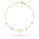 Gold bracelet with three-dimensional heart and diamond balls