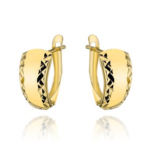 Kolczyki złote gładkie z diamentowanymi brzegami