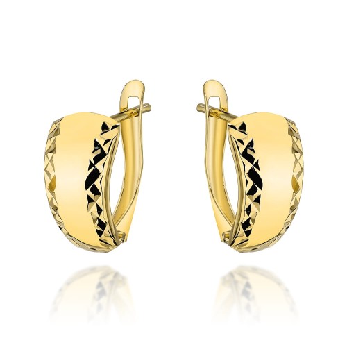 Kolczyki złote gładkie z diamentowanymi brzegami