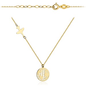 Naszyjnik złoty samolot i kula ziemska