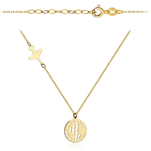 Naszyjnik złoty samolot i kula ziemska