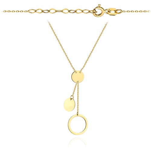 Naszyjnik złoty z pełnymi kółkami i ringiem krawatka